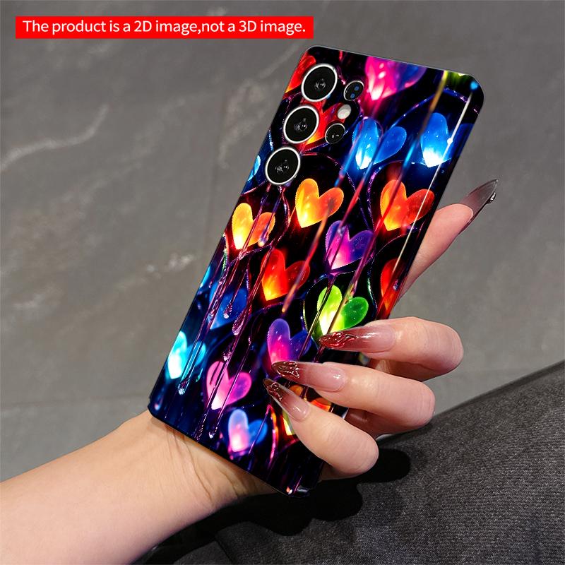 2DFlat Samsung phone case Glowing Hearts Melting Rainbow Light Applicable to Galaxy S23 S24 S25ULTRA S26 A12 A14 A15 A16 A54 A55