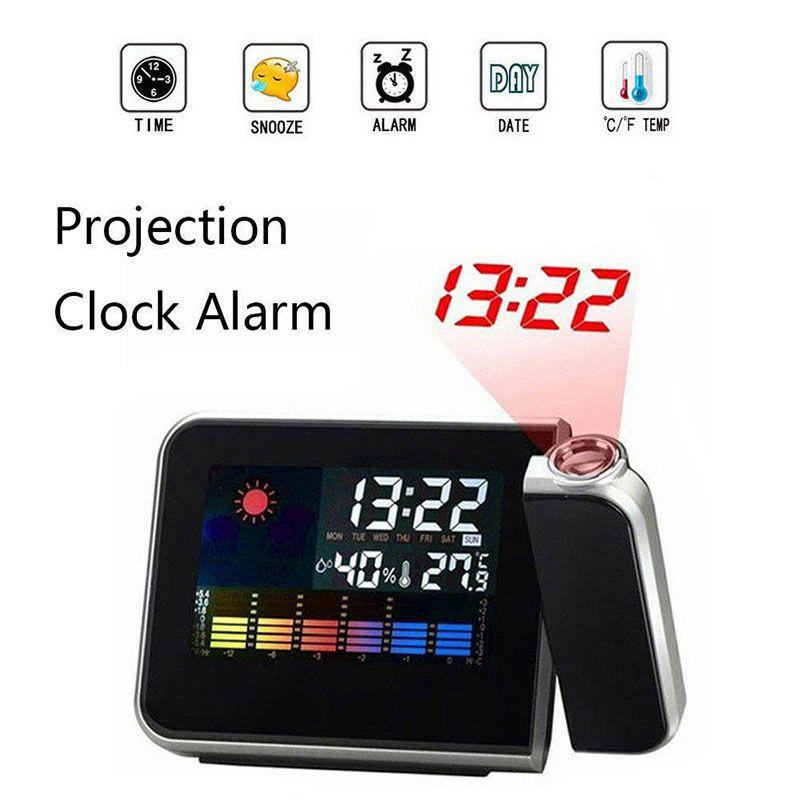 Led Digital Projection Alarm Clock Weather Thermometer Snooze Back Light