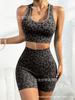 Ribbed seamless fitness wear for women, abstract graded printed camisole vest, tight five-point shorts, training sports set