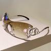 Rimless Y2k Sunglasses with Rhinestones Women Fashion Monoblock Outdoor Decor Shades Trendy Design Gradient Sun Glasses