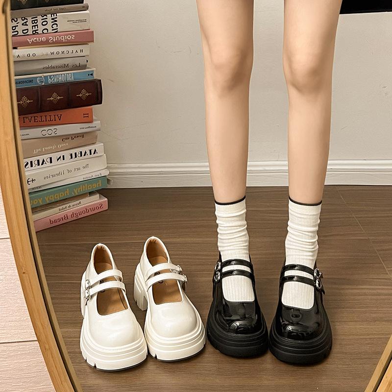 British style retro girls leather shoes summer new soft sole one pedal loafers college style Mary Jane single shoes