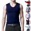 Plus Size Men Sporty Solid Color Sleeveless V Neck Slim Seamless Vest Tank Top