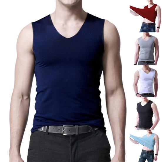 Plus Size Men Sporty Solid Color Sleeveless V Neck Slim Seamless Vest Tank Top