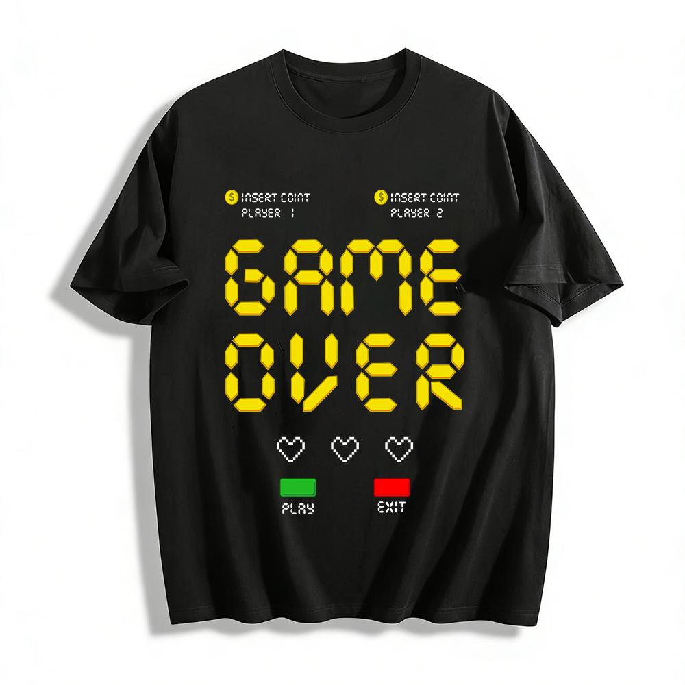 Vintage Game Over Print Casual Short Sleeve T-Shirt Pure cotton T-shirt XXS