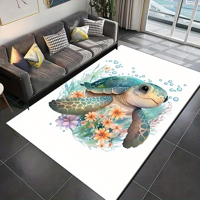 Crystal Velvet Area Rug Featuring Sea Turtle Prints, Suitable for Bedroom And Living Room Decor, Non-Slip Mat for Bedside Use.