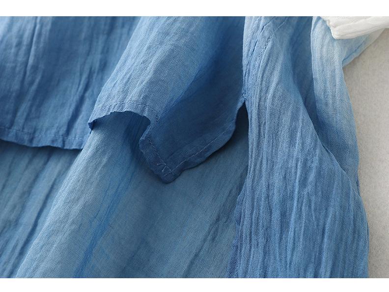 Women's Summer Retro Ink Splatter Batwing Sleeve Ramie Top