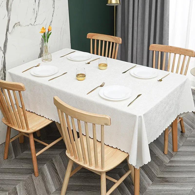 European Style PU Tablecloth, No Wash Restaurant Household Rectangular Waterproof Dining Table Fabric Jacquard Round Table Mat
