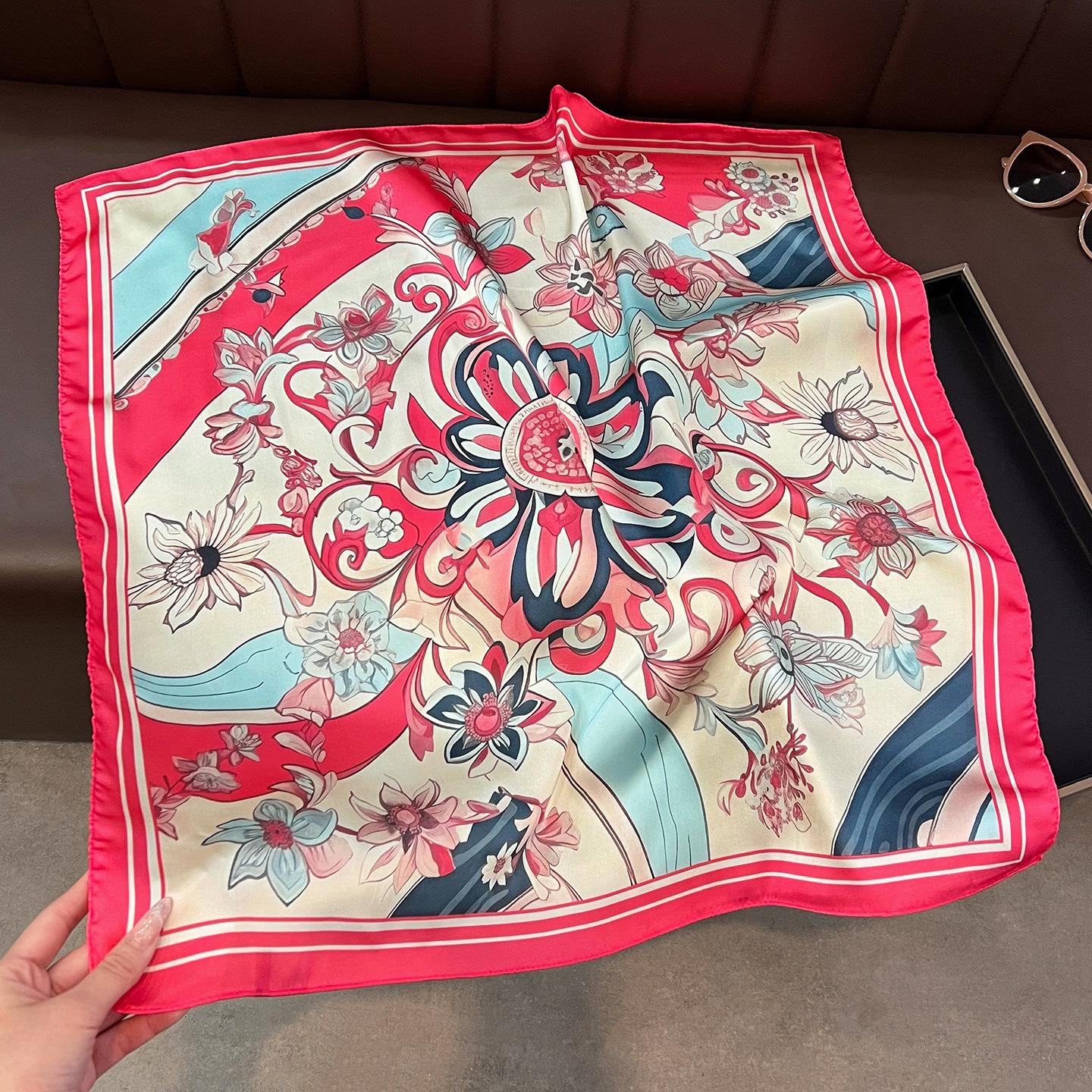 Luxury Retro Printed Silk Like Small Square Scarf For Women 6565cm