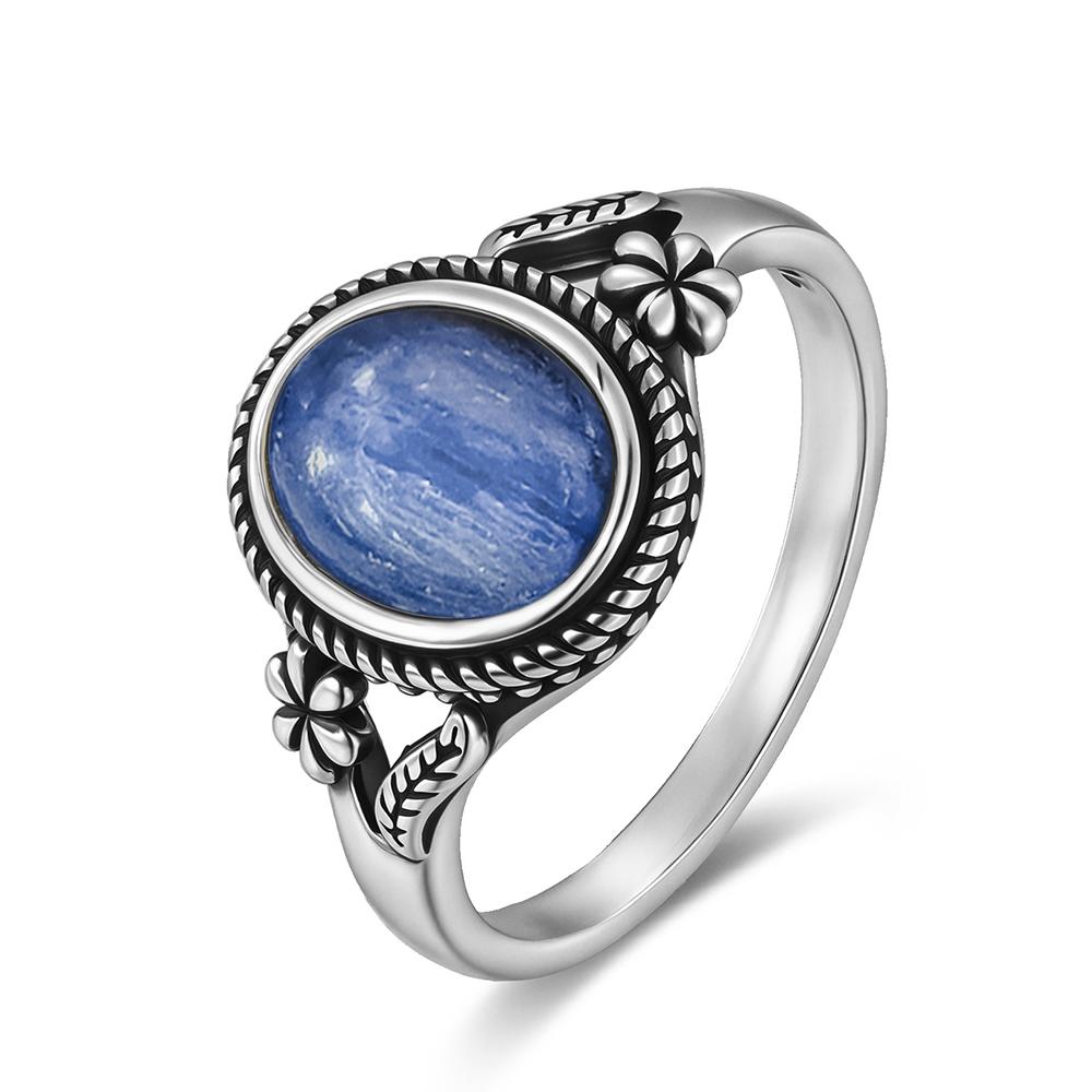 Vintage  Sterling Silver Natural Black Onyx 8*10mm Ring Flower Shaped Ring Fine Jewelry Finger Ring For Women