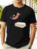 T-shirt with Playful Cartoon Hot Dog & Bun Graphic Print - Lightweight Summer Round Neck Tee for Adults