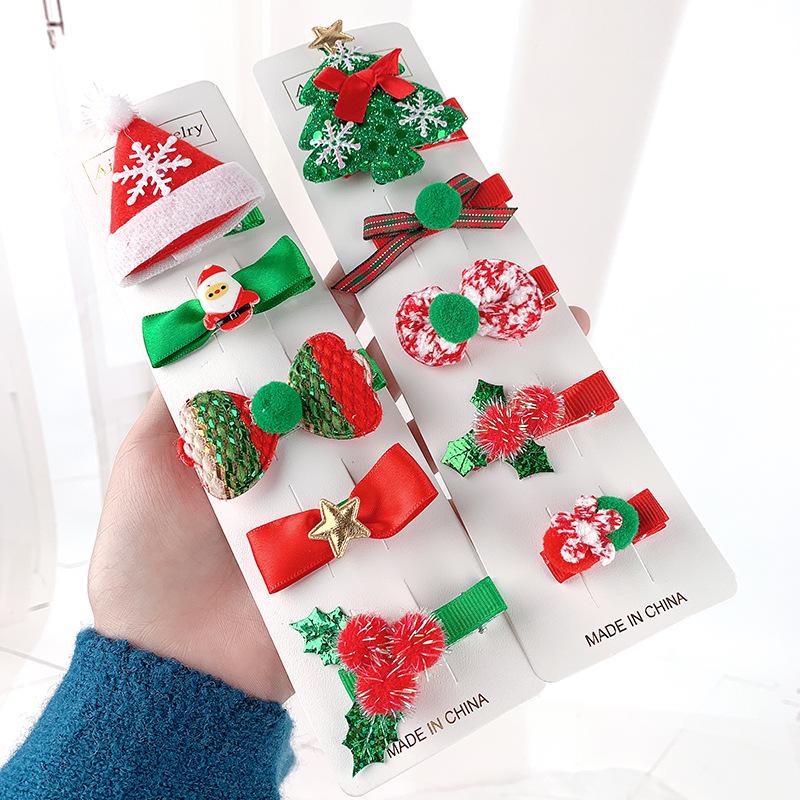 European & American Style Christmas Hair Accessory Set: Cute Bow Hair Clips for Little Girls