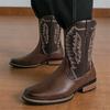 Luxury Fashion New Designer Men's Western Cowboy Boots Men's Patchwork Embroidery Mid-calf Leather Boot Casual Shoes for Men