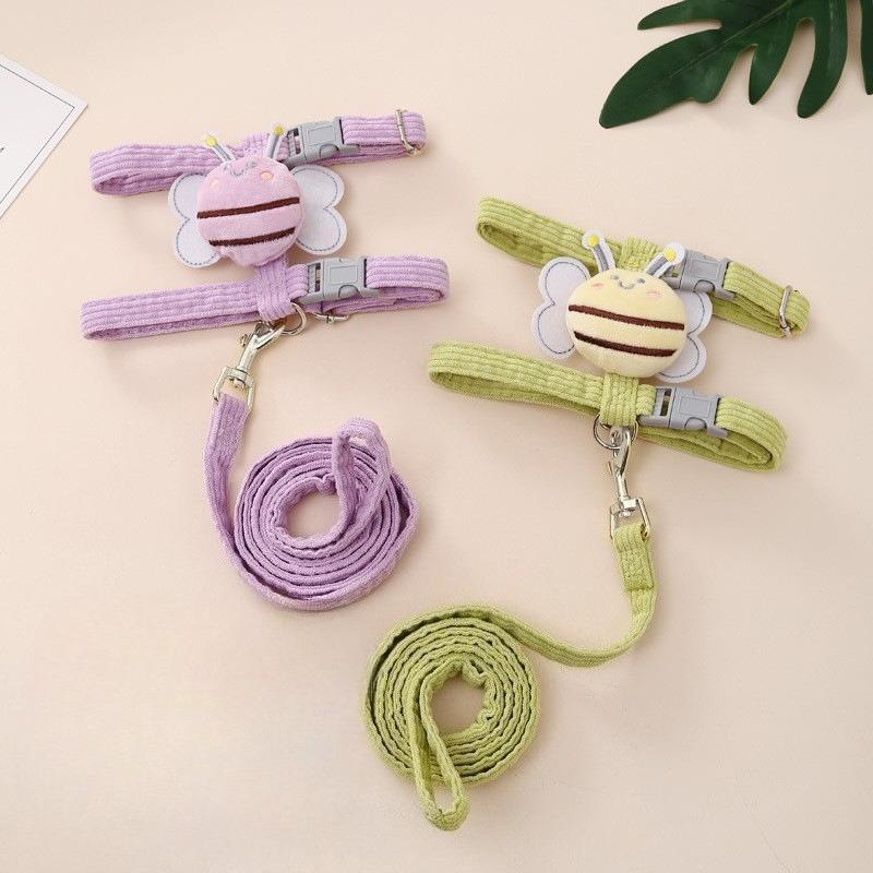 Cute Little Bee Cat Harness Leash Set I-Shaped Escape Proof Adjustable Walking Chest Strap for Kittens Cats