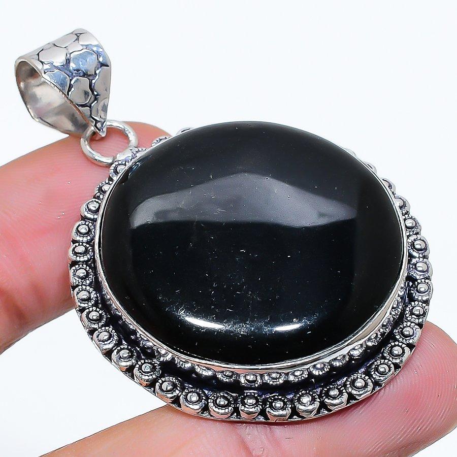 

Black Onyx Gemstone Handmade 925 Sterling Silver Jewelry Pendant 2.05 SU-10681