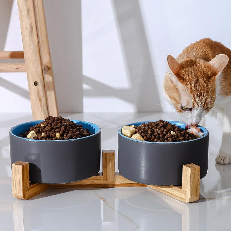 Ceramic Bowl Cat Dog Bowl Cat Food Bowl Cat Bowl Drinking Water Bowl Double Bowl Protection Cervical Spine Bowl Black Pet Bowl