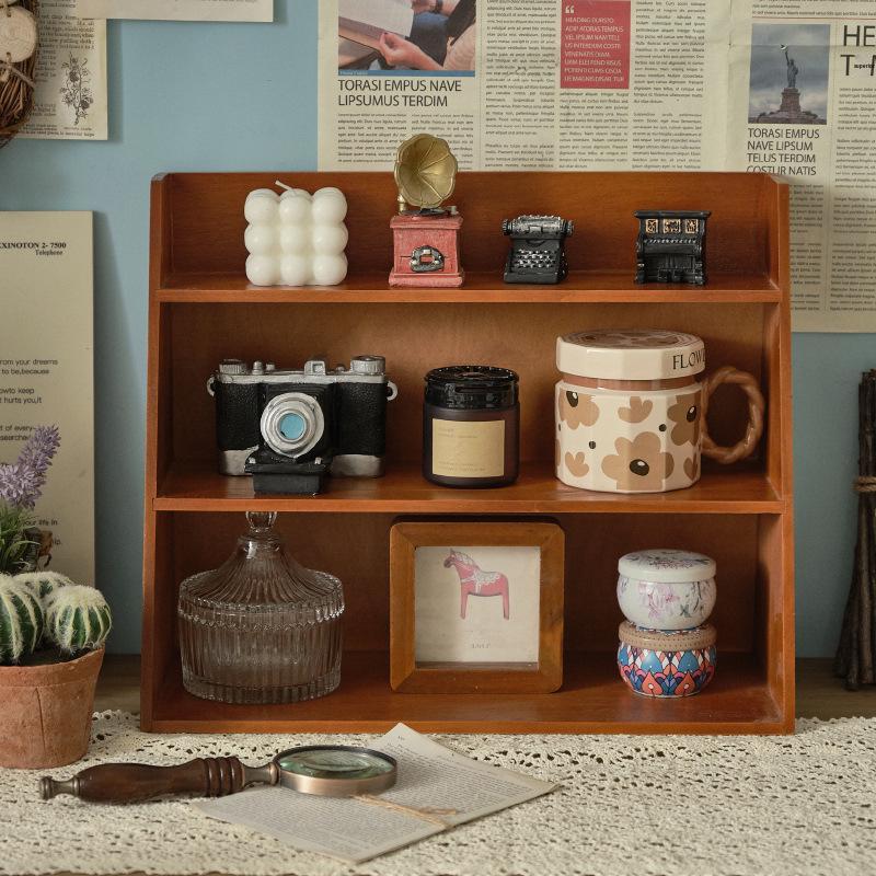 Zakka Wall-Mounted Wooden Desk Organizer - Multi-layer Retro Storage Rack