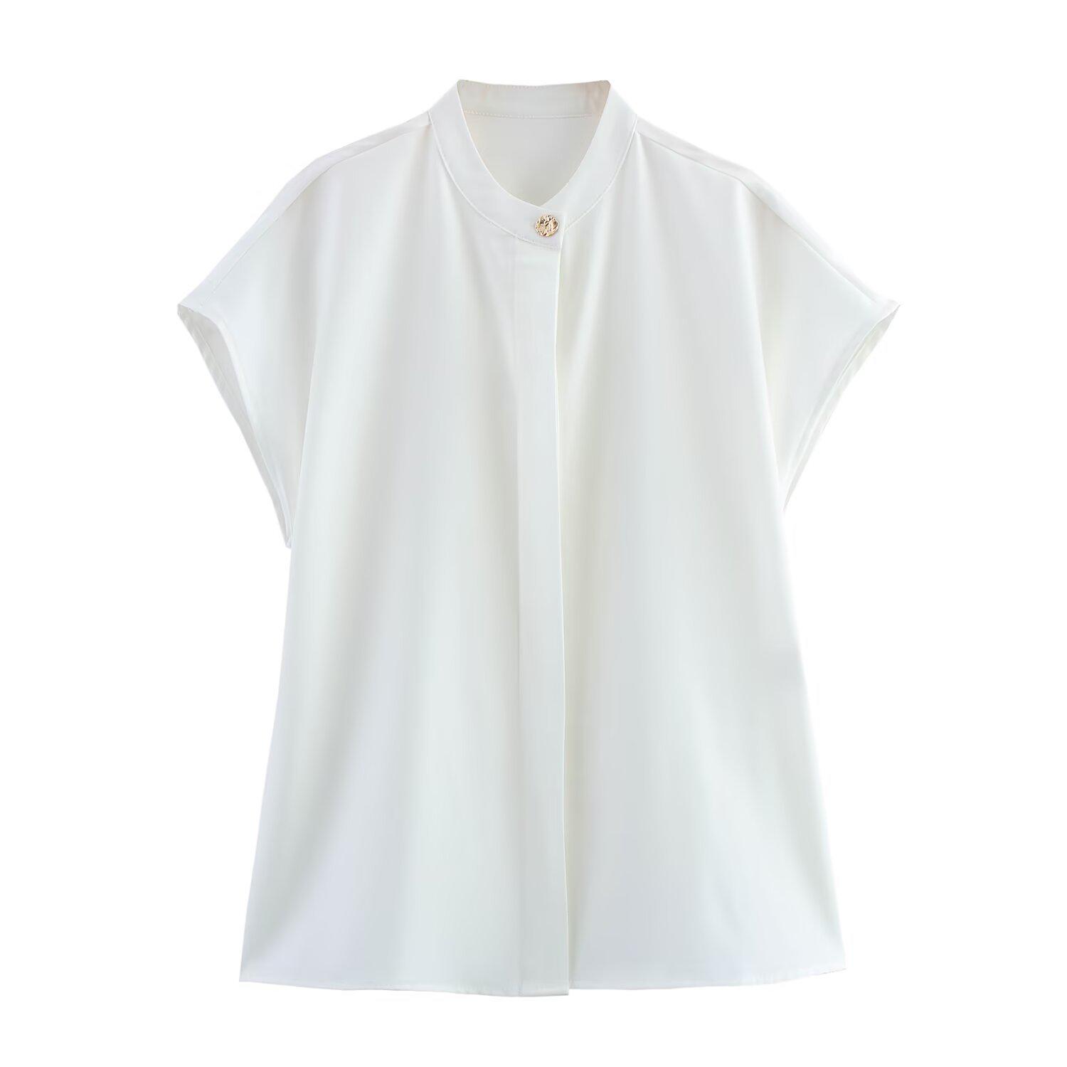 

Женская мода весна 2025: Универсальная повседневная блузка в европейском и американском стиле из драпирующегося крепа S белый