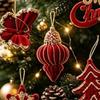 Red Flocked Velvet Christmas Tree Ornament Glitter Trim Xmas Pendant Tree Hanger  Festival Layout