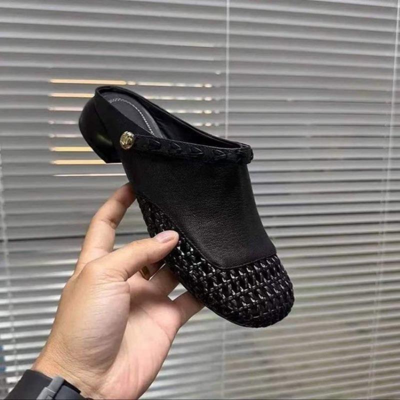 Fashion French Breathable Woven Half Slippers Womens Summer New Fashion Wear Breathable Sandals Womens Flat Comfortable Casual Sandals