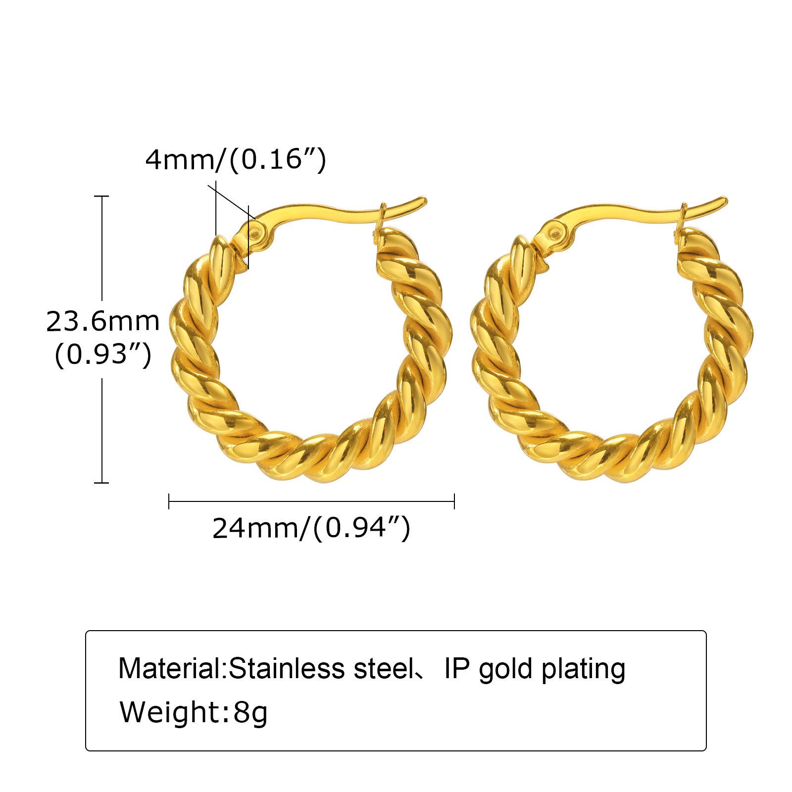 Gold Twist Hoop Earrings - Stainless Steel, Simple Ins Fashion, Titanium Steel Jewelry, EH-485.