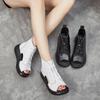Sandalias de verano de cuero genuino, piel de vaca, suela gruesa, puntera abierta, zapatos de plataforma planos con agujeros, botas romanas frescas para mujer C286