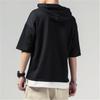 Summer Hooded T-Shirts Men Solid Short Sleeve Loose Streetwear Tees Male Vintage Casual Sports Tshirt Hooded Neck Tops Plus Size