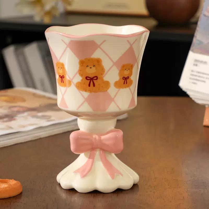 Cute bow 3D Ceramic Mug Stemware Hand-painted Irregular Large Capacity Coffee Mugs Cartoon Couple Water Cup Gift Dessert Cups