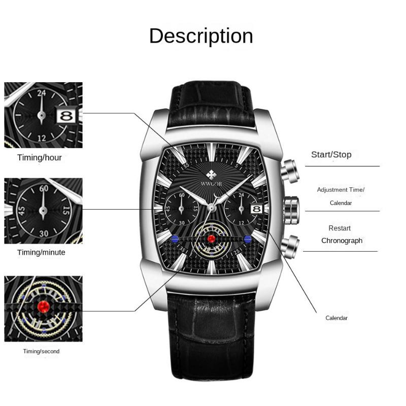 WWOOR Lederarmbanduhr Business New Concept Herrenarmbanduhr Wasserdicht Leuchtende Nadel Quarzuhr