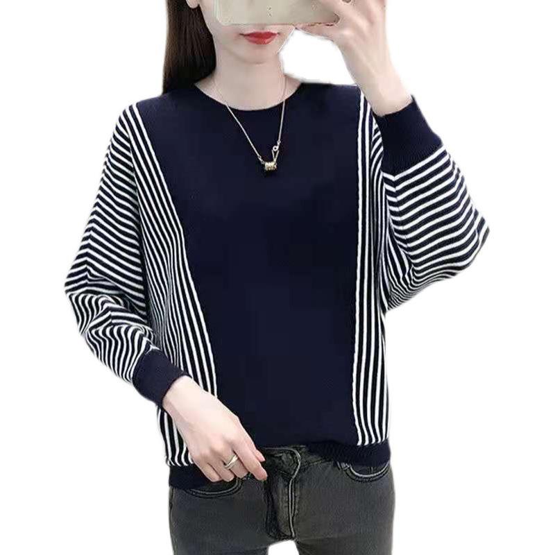 2023 Women's Color Block Batwing Sleeve Knit Cardigan - Spring & Autumn Style, Belly Covering, Korean Versatile