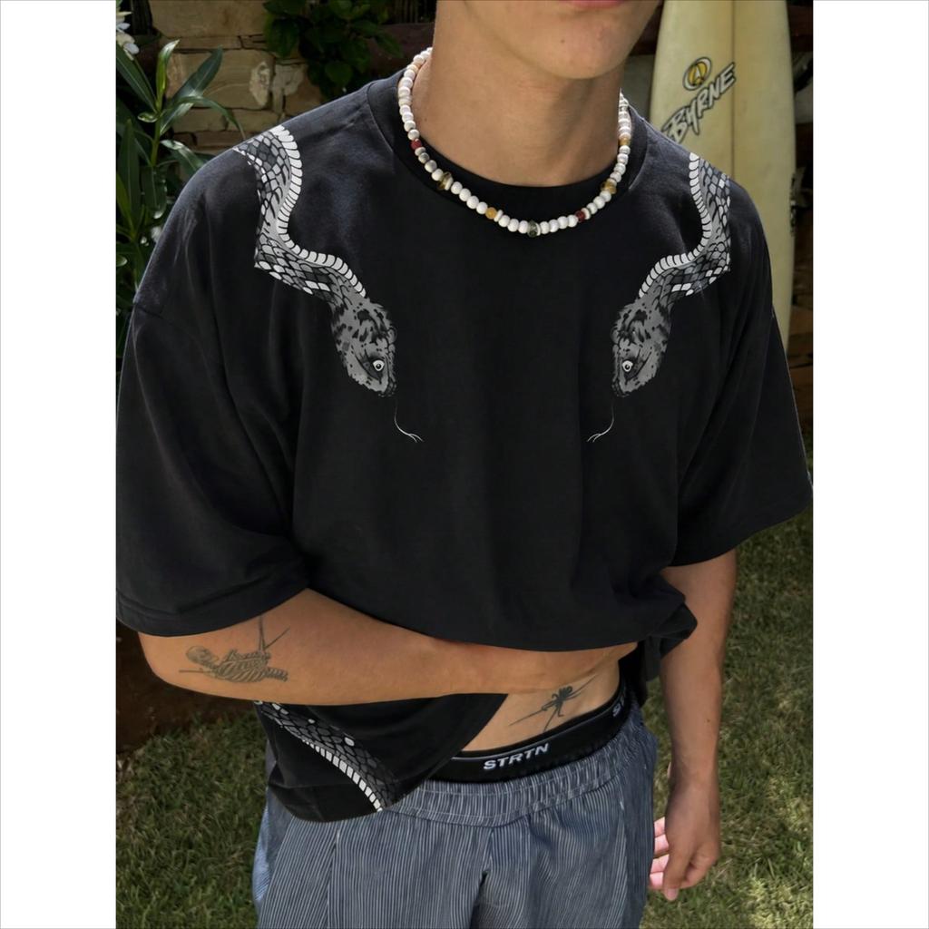 Men's Double Sided Printed T-Shirt, American Style Vintage Street Casual Top, Suitable For City And Nightlife