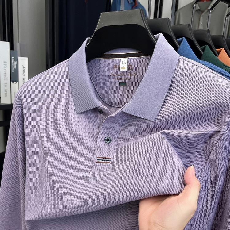 Autumn 100 Pure Cotton Men'S Long-Sleeved T-Shirt Batch Solid Color Simple Business Fashion Polo Shirt