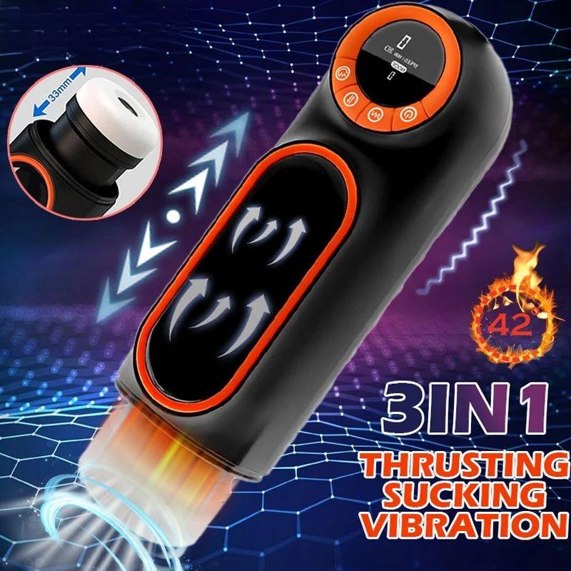 Brand New 6 In 1 Automatic Male Masturbator with LED Display 10 Thrust 4 Sucking 10 Vibrating Pussy Vaginal Real Oral Sex Sex Toy for Men 18+