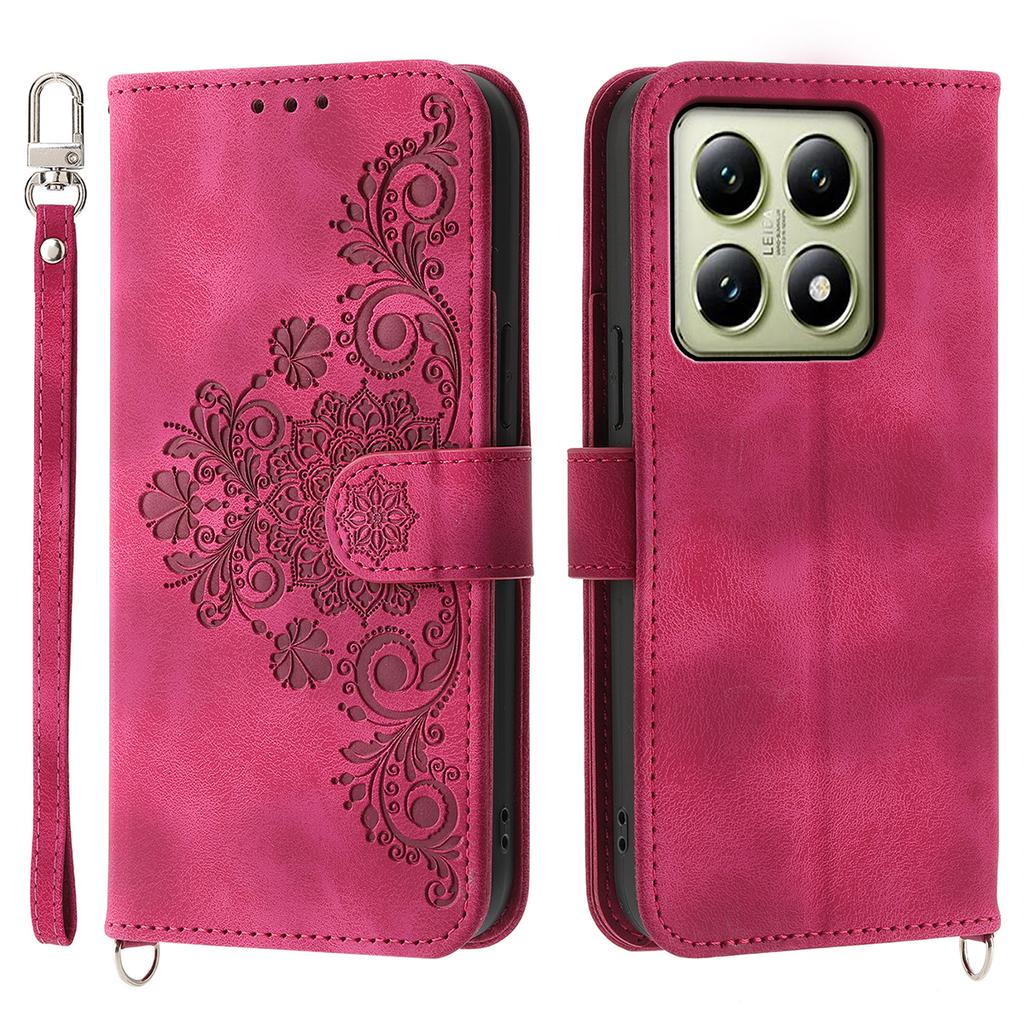 For Xiaomi 14T Case Flower Pattern PU Leather Wallet Phone Cover with Strap