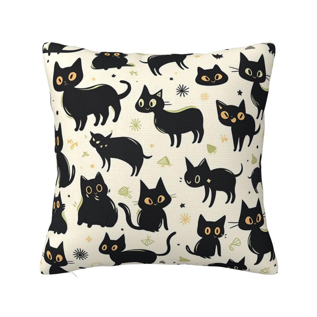 Cartoon Black Cat Pattern Square Pillowcase Cushion Cover Pillow Case Throw Pillow Cover for Home Sofa Living Room