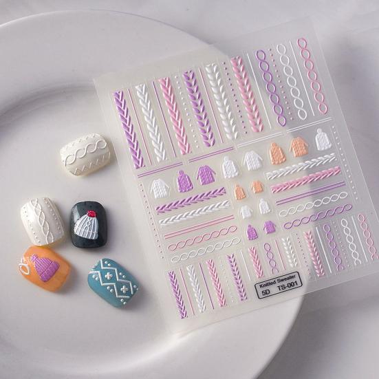 Embossed Nails Art Stickers Creative 5D Engraved Woolen Yarn Pattern Manicure Decals Exquisite DIY Nail Design