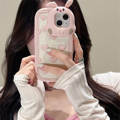 Korea Cute Cartoon 3d Bear Bunny Ochranné puzdro Lens Lens pre Iphone 14 13 12 11 Pro Max Lovely Animal Mäkký silikónový zadný kryt