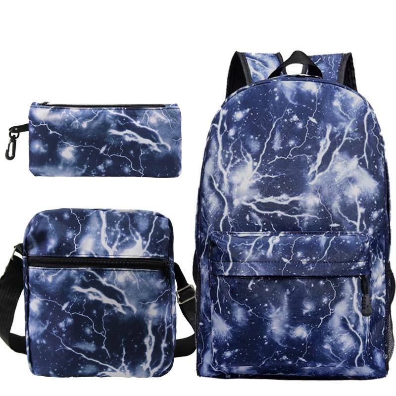 Multi-color blank backpack three-piece set Student Oxford cloth backpack + shoulder bag + pencil case three-piece set