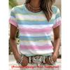 Color Striped Short-sleeved T-shirt, Women's Crew Neck Loose Top, Summer Printed Casual Fashion Women's Clothing