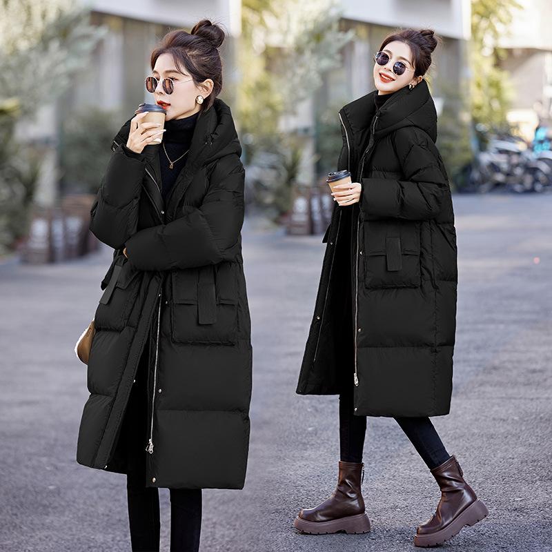 Mid To Long Down Jacket Knee Length Winter Item Thickened Warm Fashionable Loose Versatile Jacket Women's Solid Color