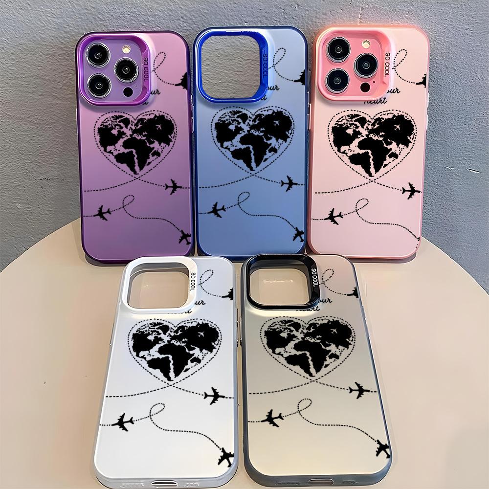 New love plane couple iPhone17 mobile phone case Apple 16Pro anti-drop IMD color silver 15pm