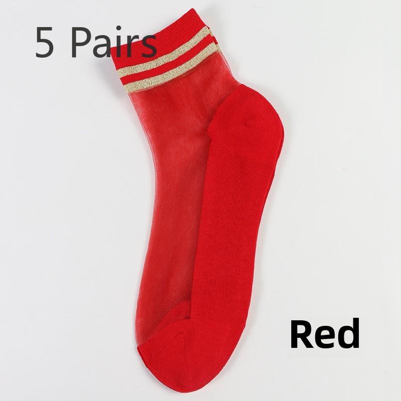 

5 пар женских носков весна-лето прозрачные хрустальные стеклянные проволочные женские носки простые ветровые горизонтальные полосатые хрустальные носки женские 5 Pairs красный