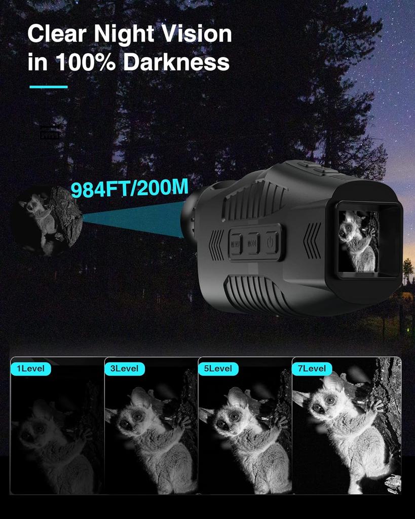 Monocular Night Vision Device 1080P HD Infrared Zoom Hunting Telescope Outdoor Day Night Dual Use 100% Darknessfor Camping Hunti