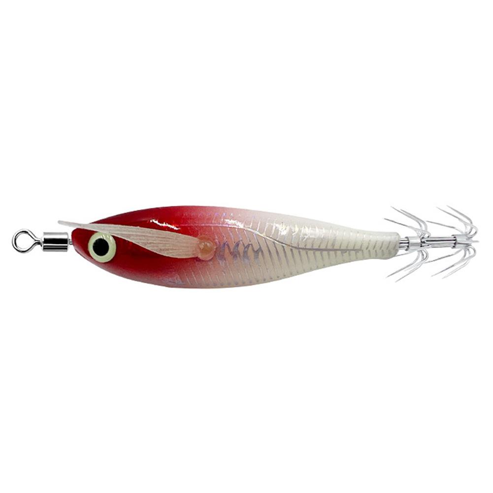 Luminous Artificial Squid Hook Horizontal Prawn Hook 80mm Wood Shrimp Cuttlefish Hard Bait for Cuttlefish Sea Fishing