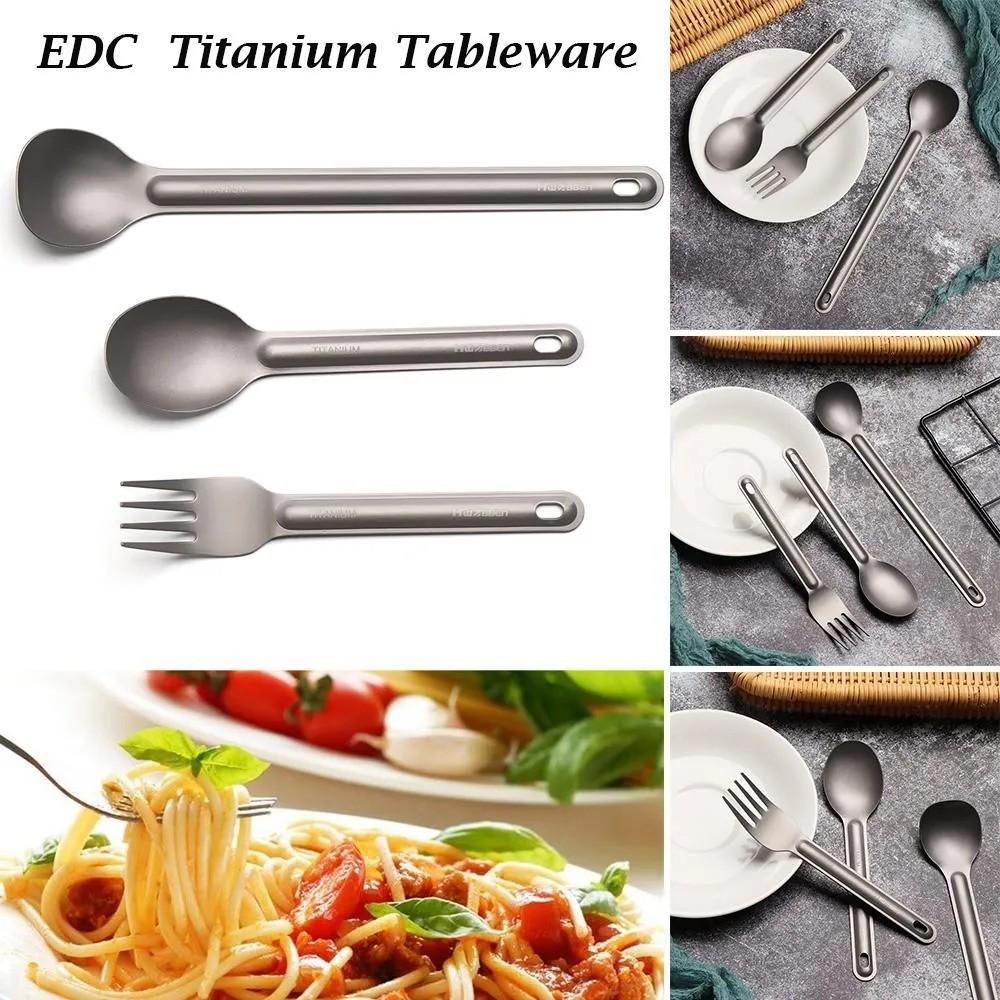 Outdoor Titanium Tableware Titanium Fork Spoon Camping Long Handle Extended Portable Spoon