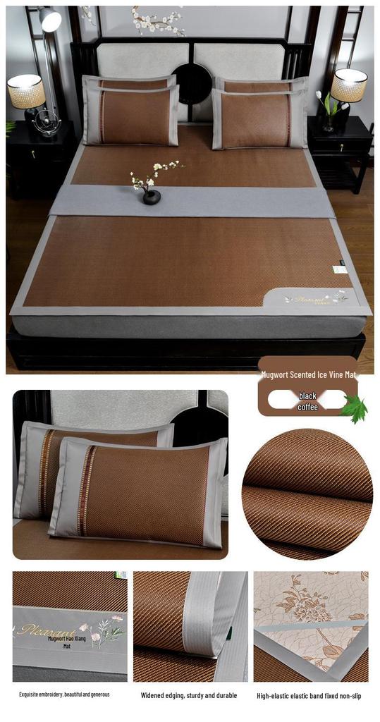 Embroidered Ice Vine Rattan Summer Mat Set - Includes Dormitory, Hotel, and Air Conditioning Latex Ice Silk Mats.