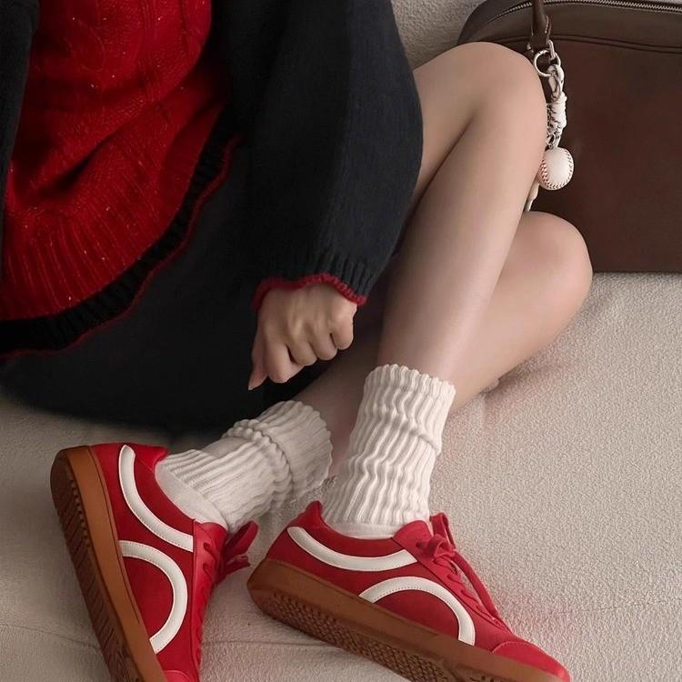 

Модная немецкая тренировочная обувь женская из натуральной кожи 2025 новая весенняя обувь на плоской подошве женская повседневная обувь Forrest Gump женские кроссовки 35 красный