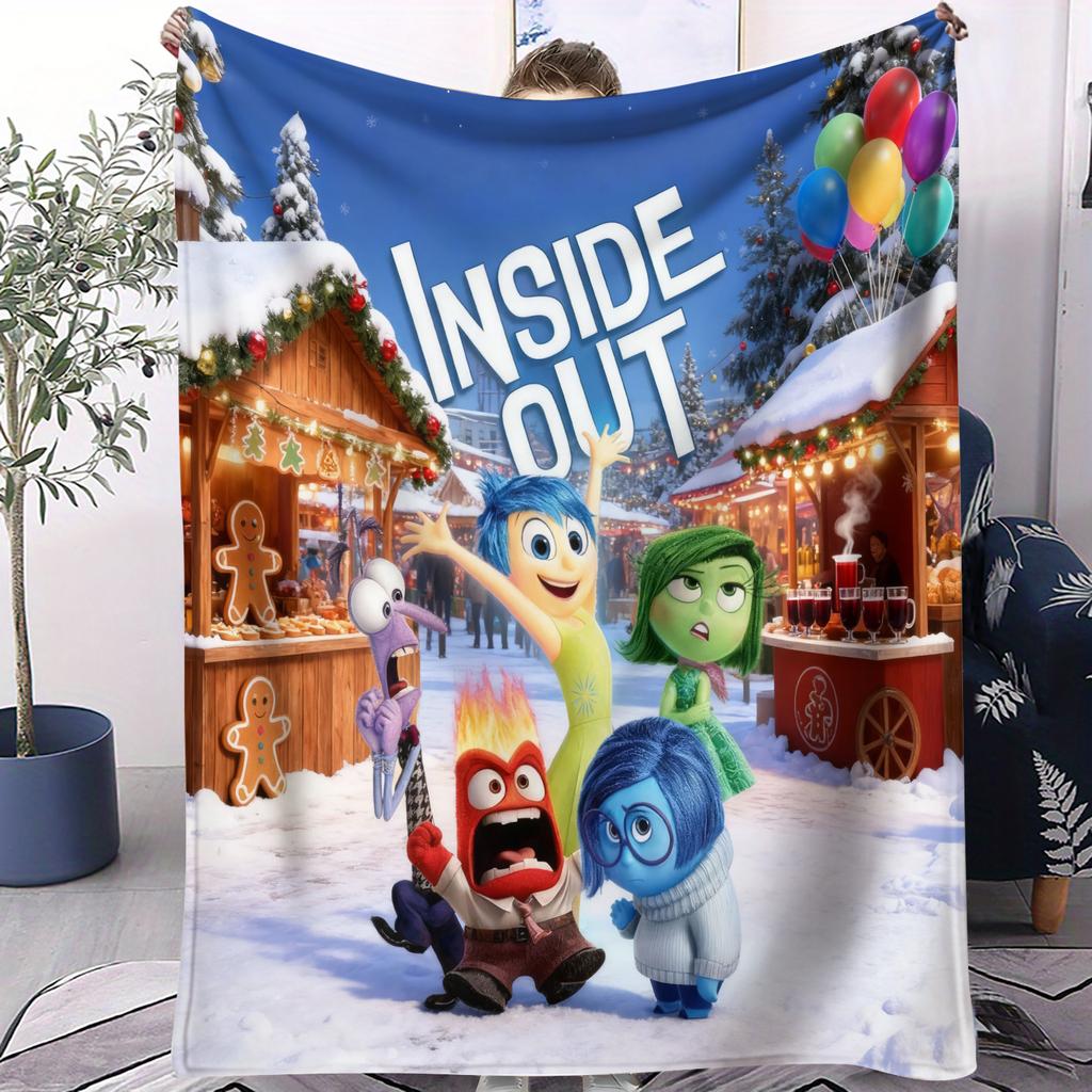 Inside Out Theme Christmas Blanket Quality Winter Soft Warm Throw Blanket Girls Boys Gift For Couch Bed Office Camping Travel
