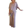 Summer Two Piece Outfit with V-Neck Layered Top and Wide Leg Pants