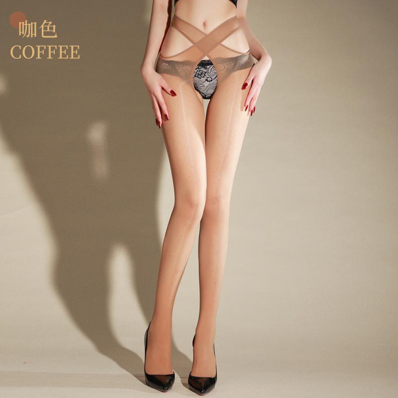 

Sexy Horse Oil Stockings Cross Open Crotch Pantyhose 8D Glossy Tights Summer Ultra-thin Women s Erotic Temptation Black Stocking One Size