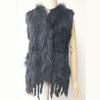 Natural Rabbit Fur Knitted Vest with Tassel Fur Warm Sleeveless Women Fur Gilet with Raccoon Fur Trimming